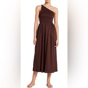 Faithful The Brand NWT SZ 10
Elegant Brown One-Shoulder
Midi Dress